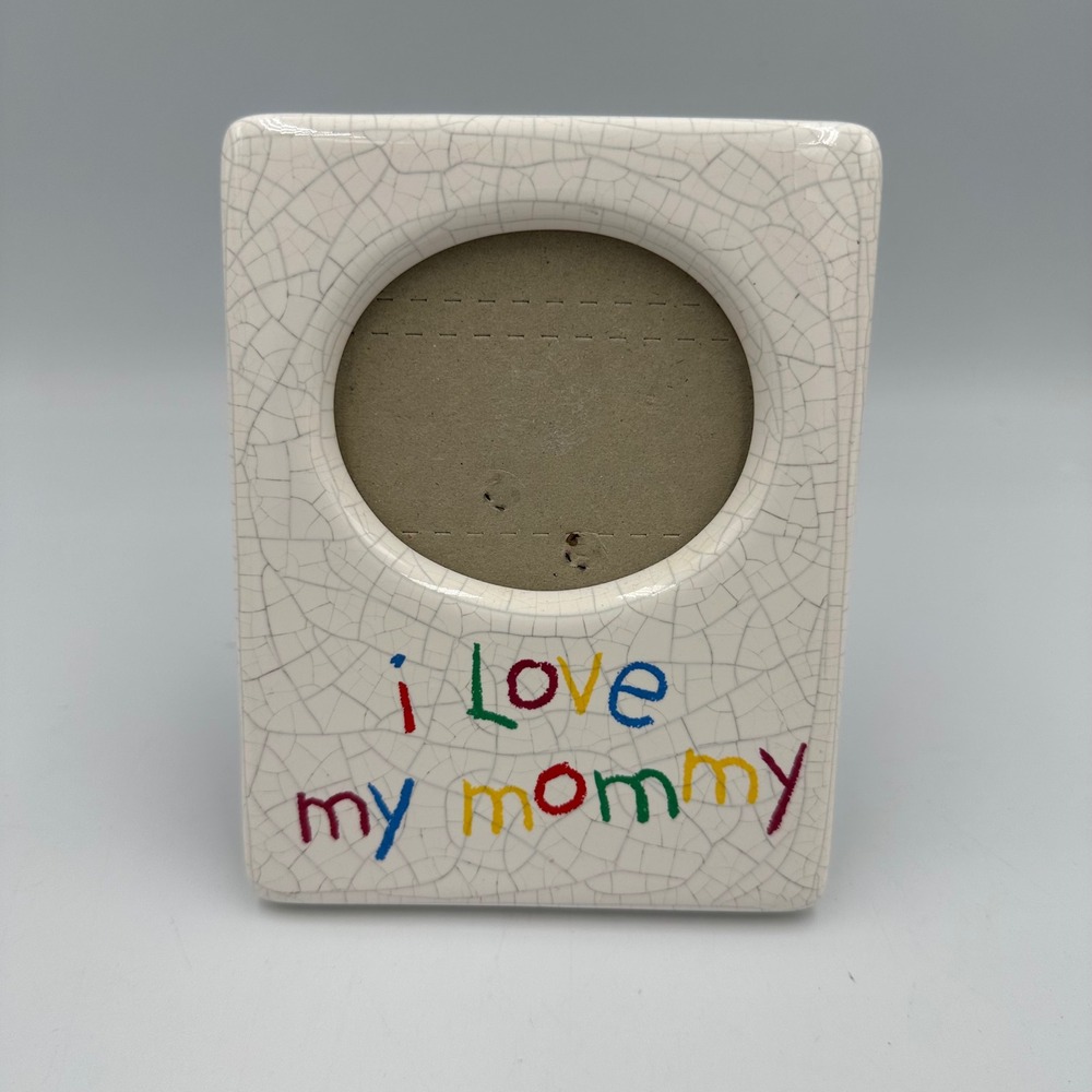I Love My Mommy Vintage Ceramic Photo Frame White Crackle 3.5" x 3.5"Open Face